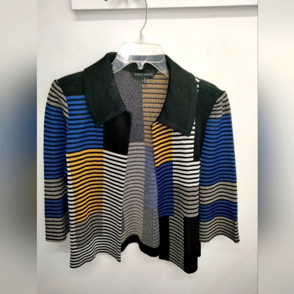 Ming Wang (Size S) Multicolored Patchwork Half Sl… - image 1